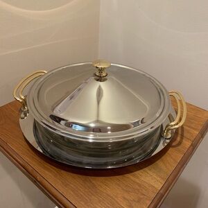 Silver serving dish with glass insert